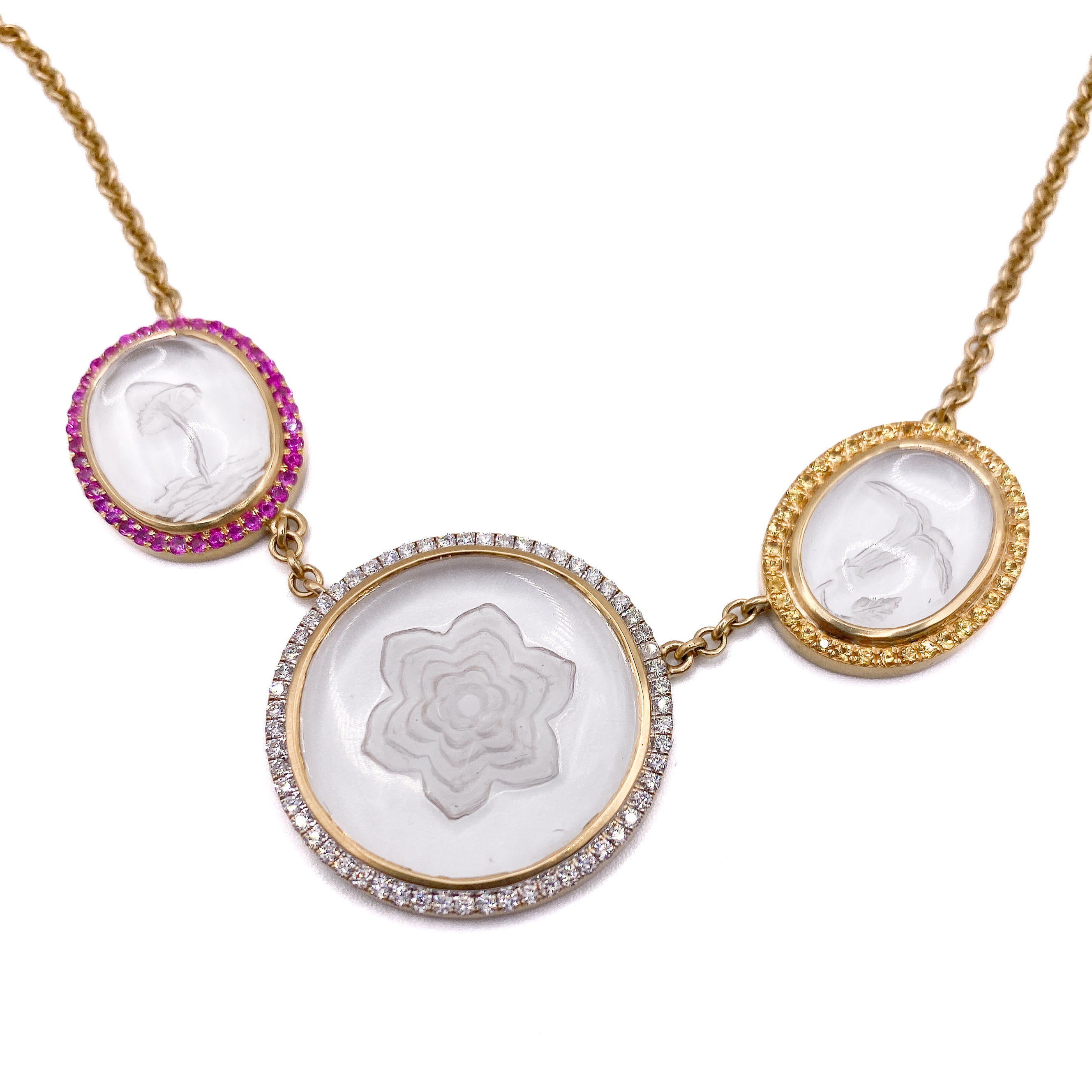 Triple Carved Crystal Necklace