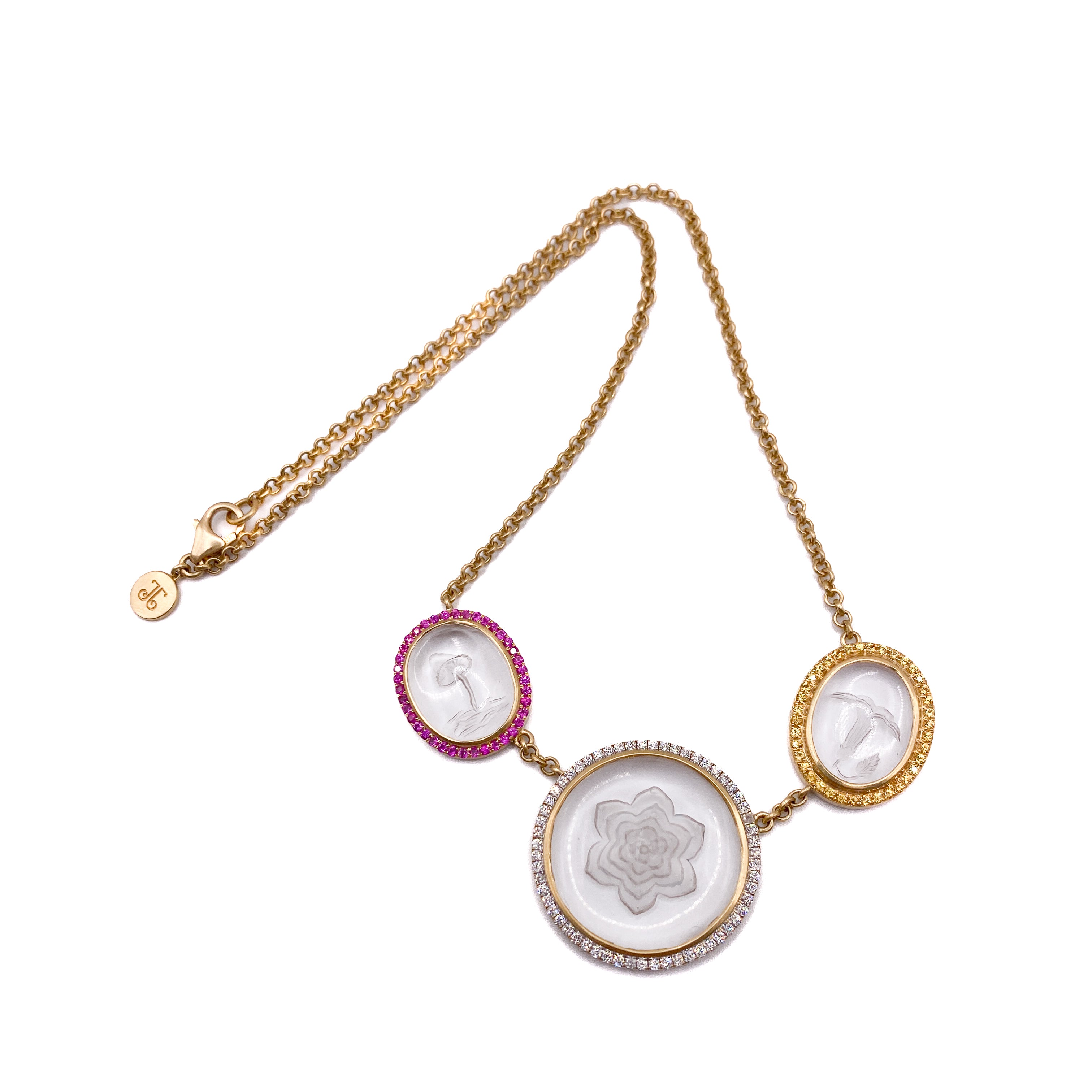 Triple Carved Crystal Necklace