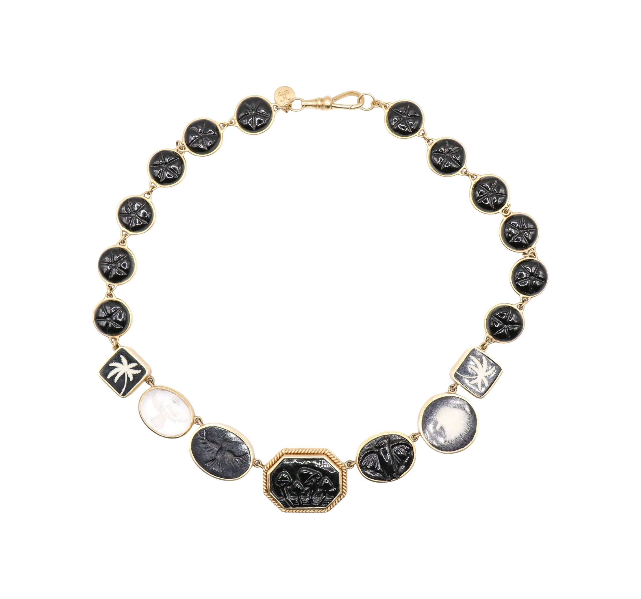 CARVED BLACK ONYX OCTAGON NECKLACE