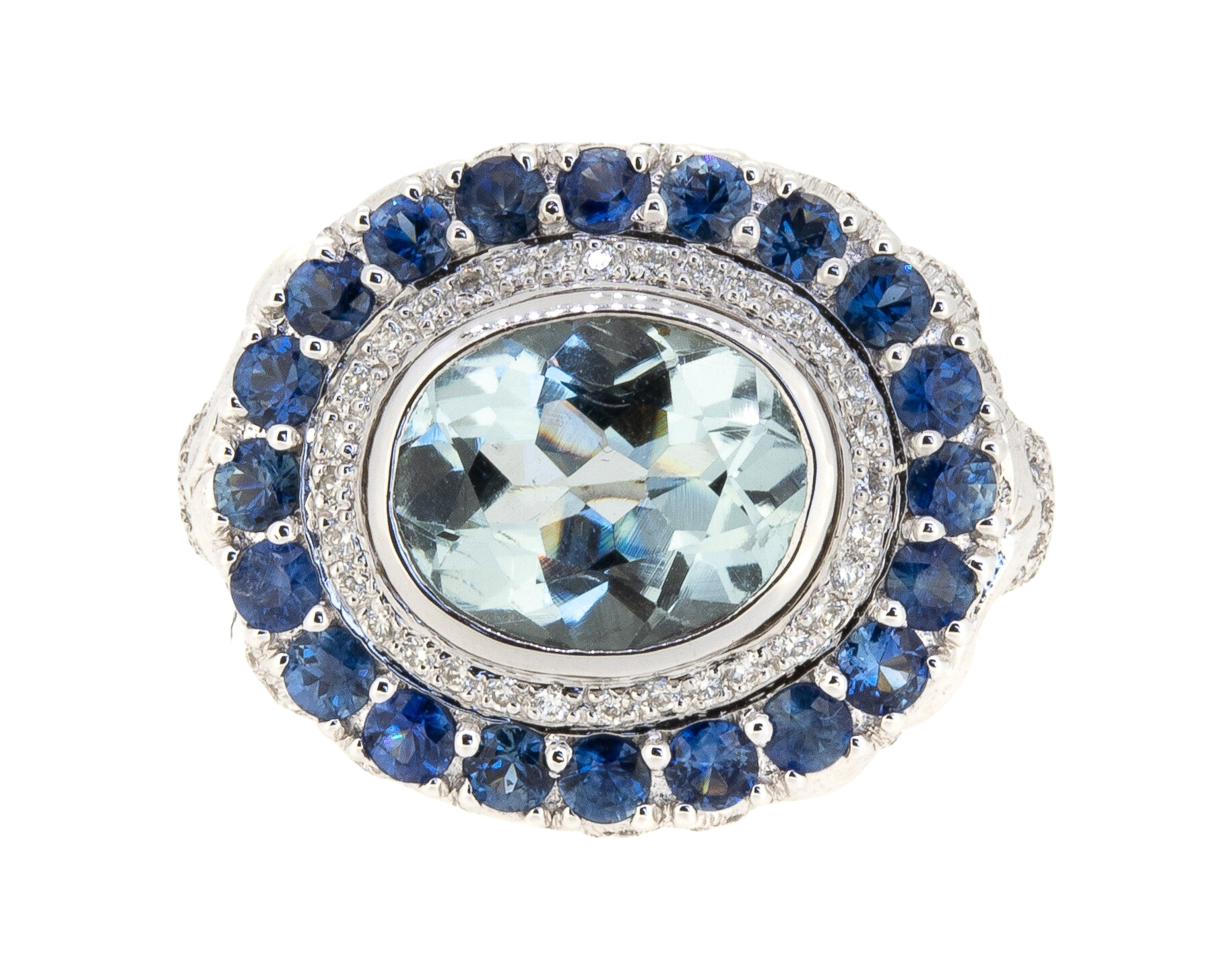 Aquamarine, Sapphire and Diamond Skull Ring