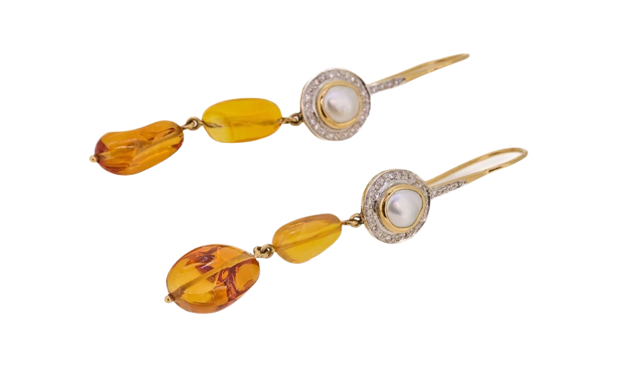 Opal, Pearl and Diamond Earrings