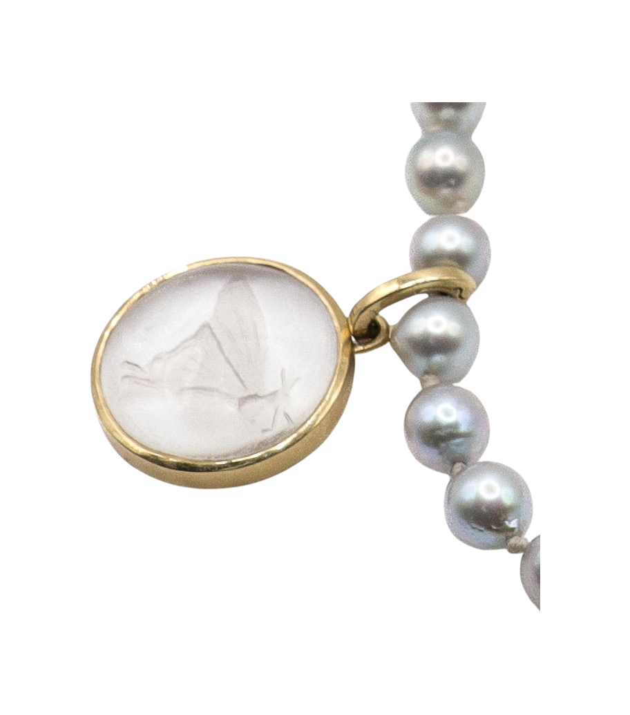 WHITE PEARL AND 3 CRYSTAL PENDANTS