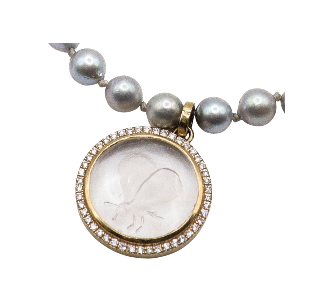 WHITE PEARL AND 3 CRYSTAL PENDANTS