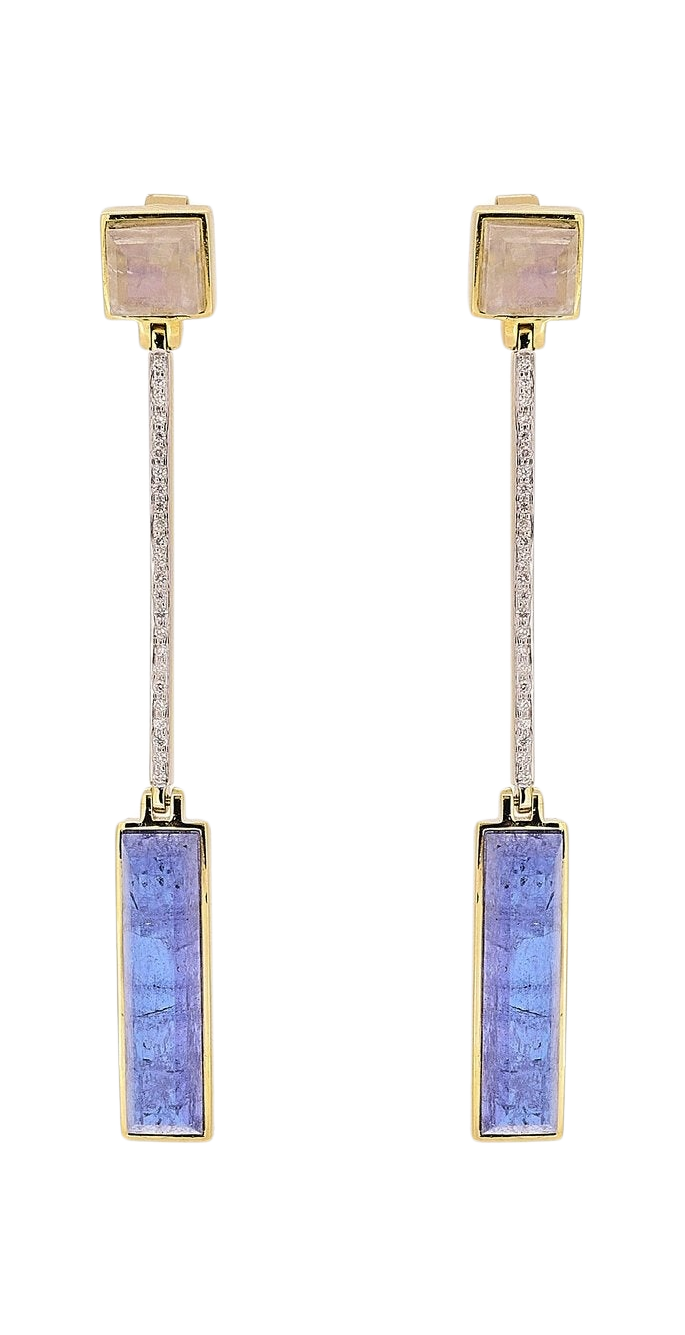 Tanzanite and Moonstone Bar Earrings