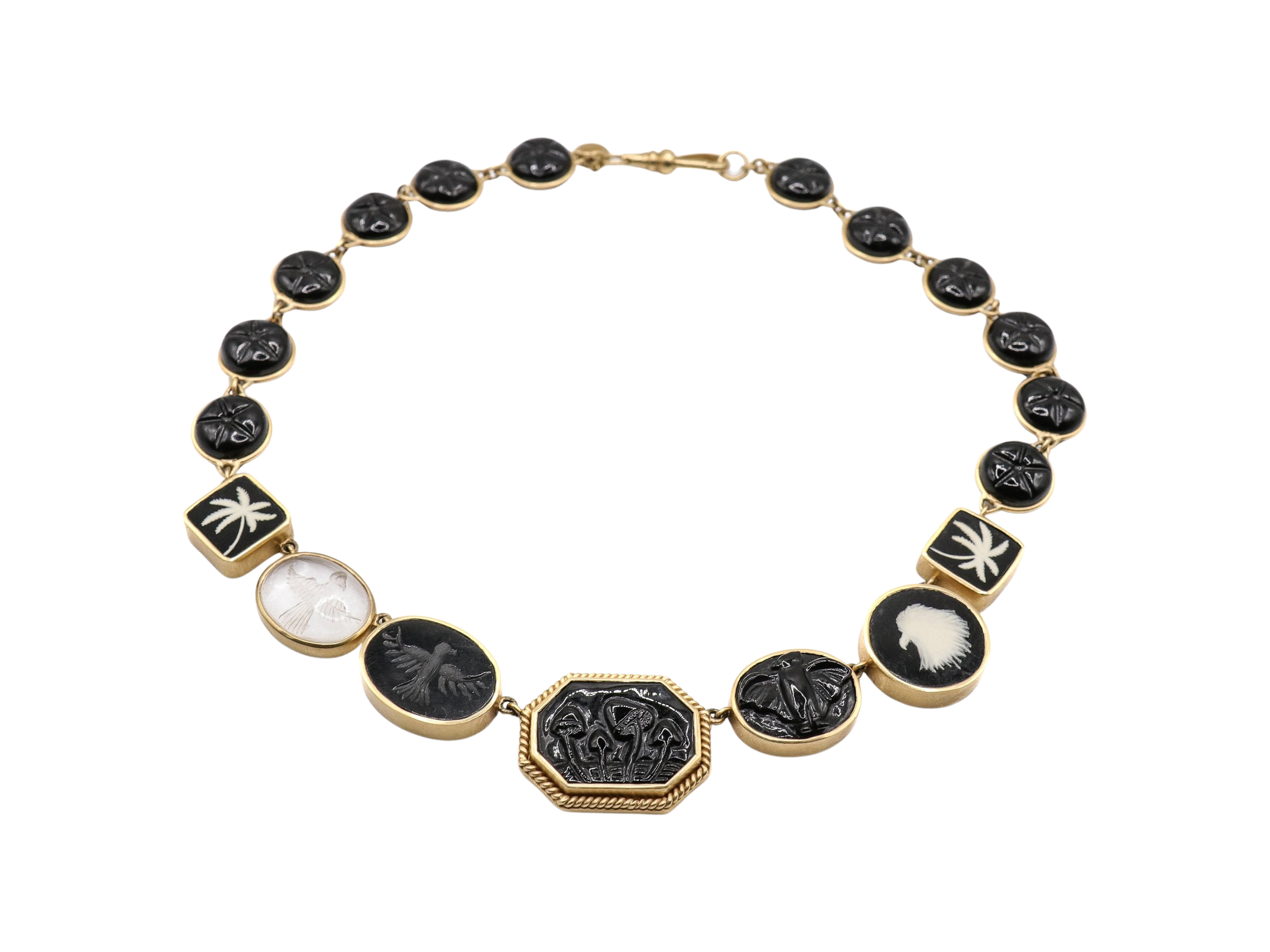 CARVED BLACK ONYX OCTAGON NECKLACE