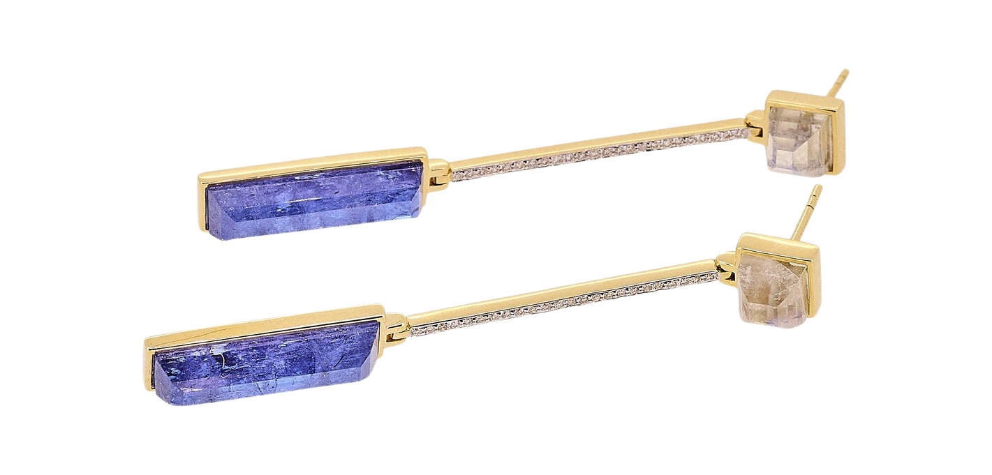 Tanzanite and Moonstone Bar Earrings