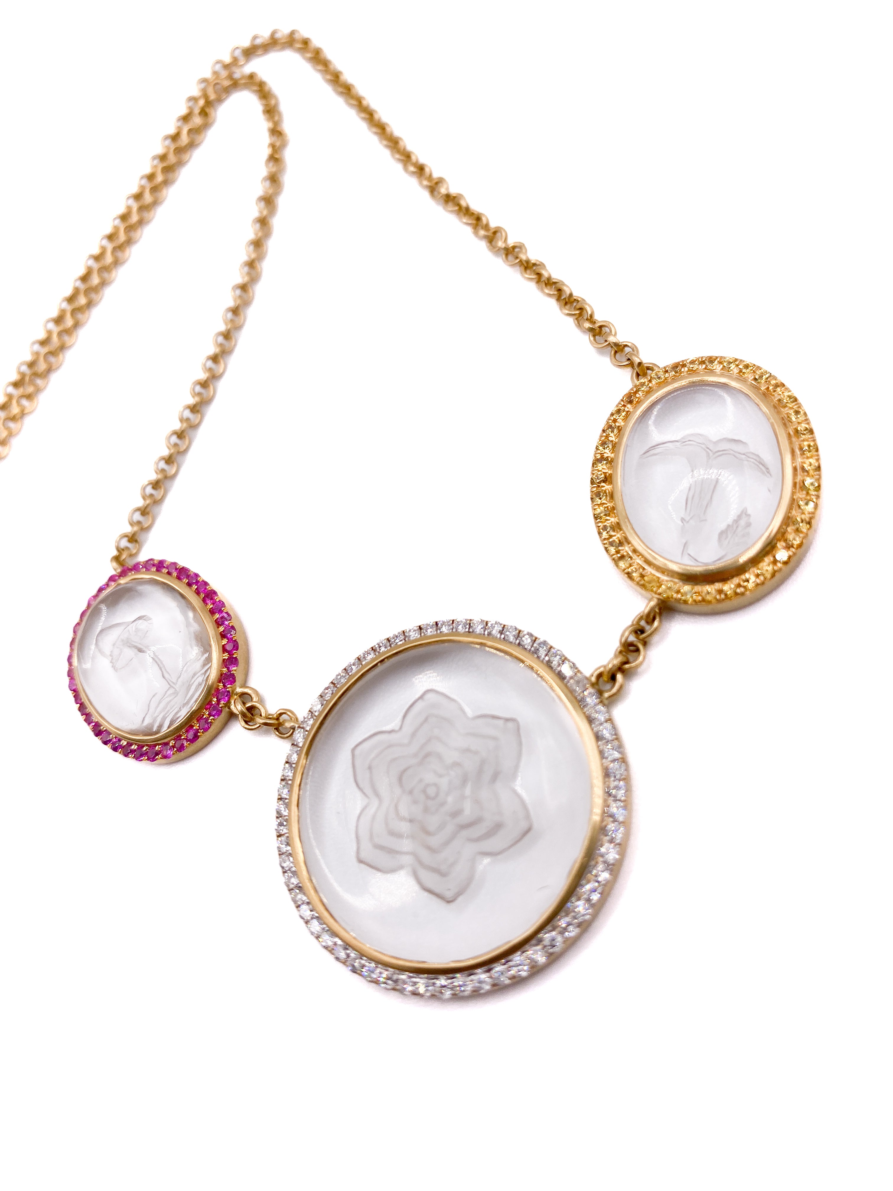 Triple Carved Crystal Necklace