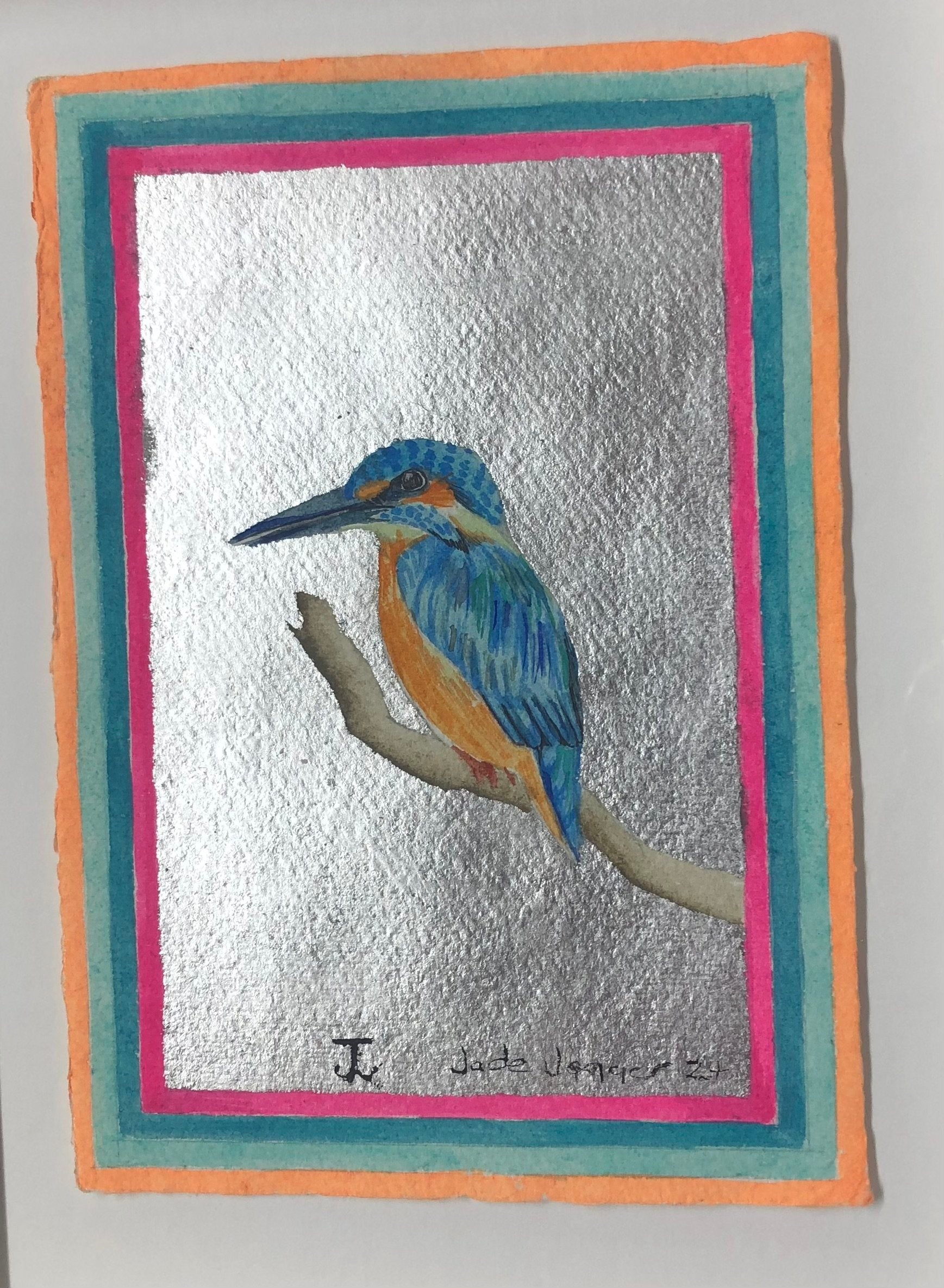 Kingfisher with white gold leaf