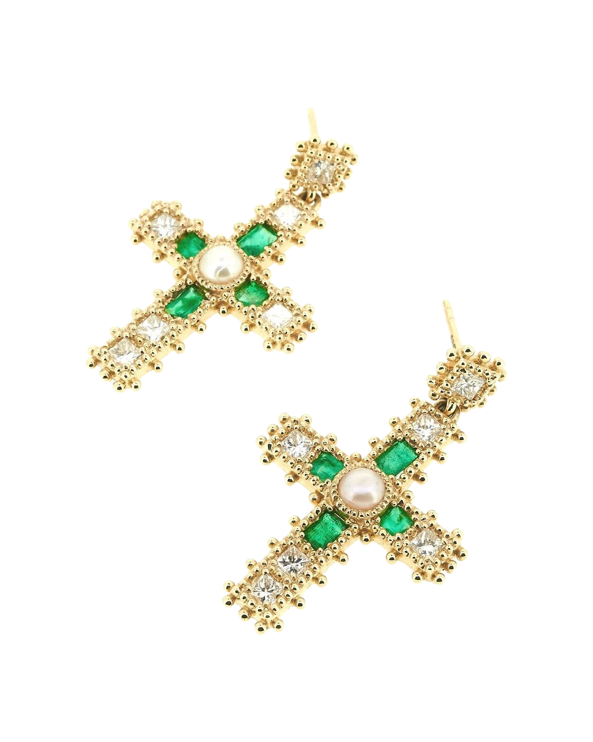 Emerald Madonna Cross Earrings