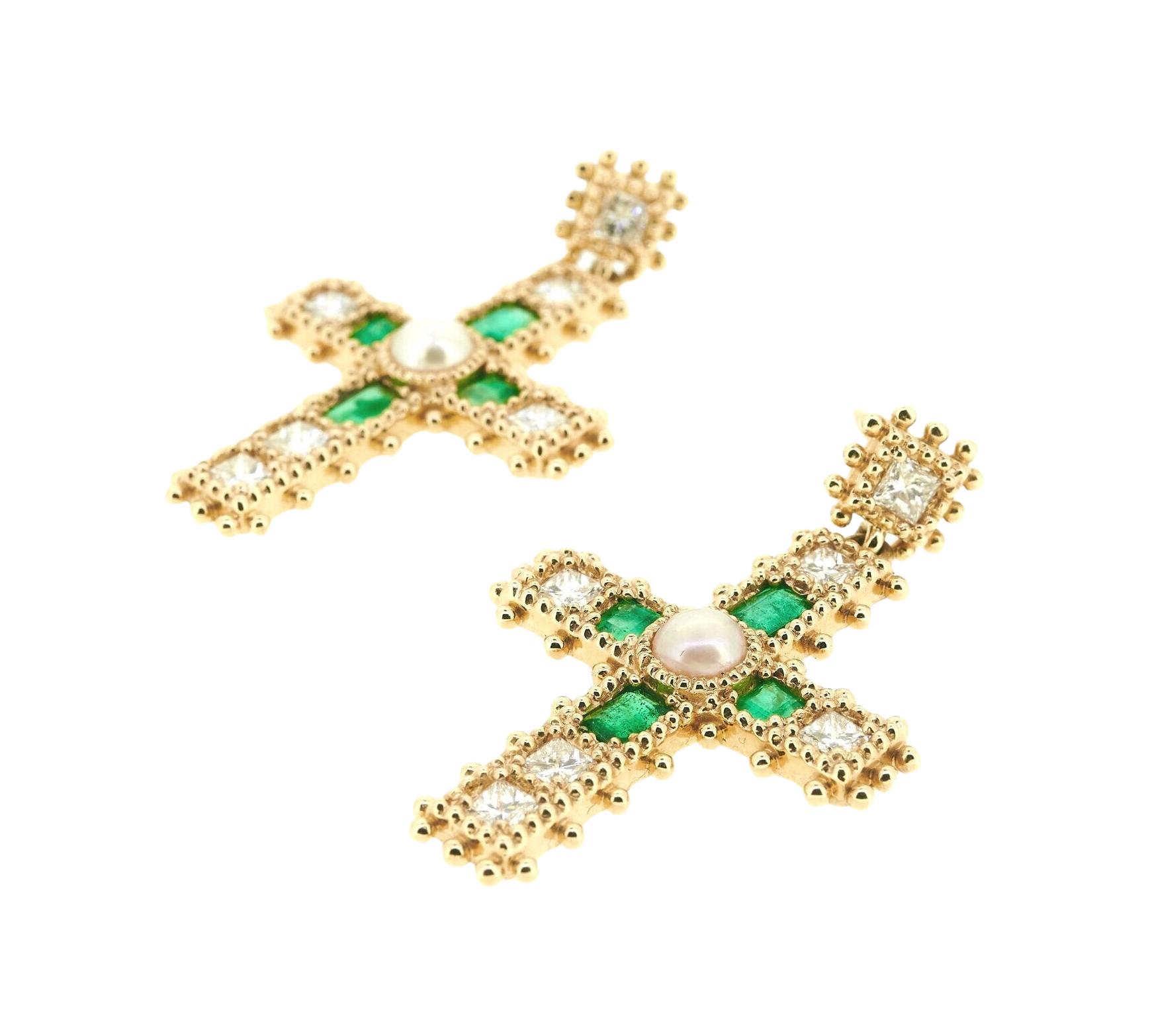 Emerald Madonna Cross Earrings