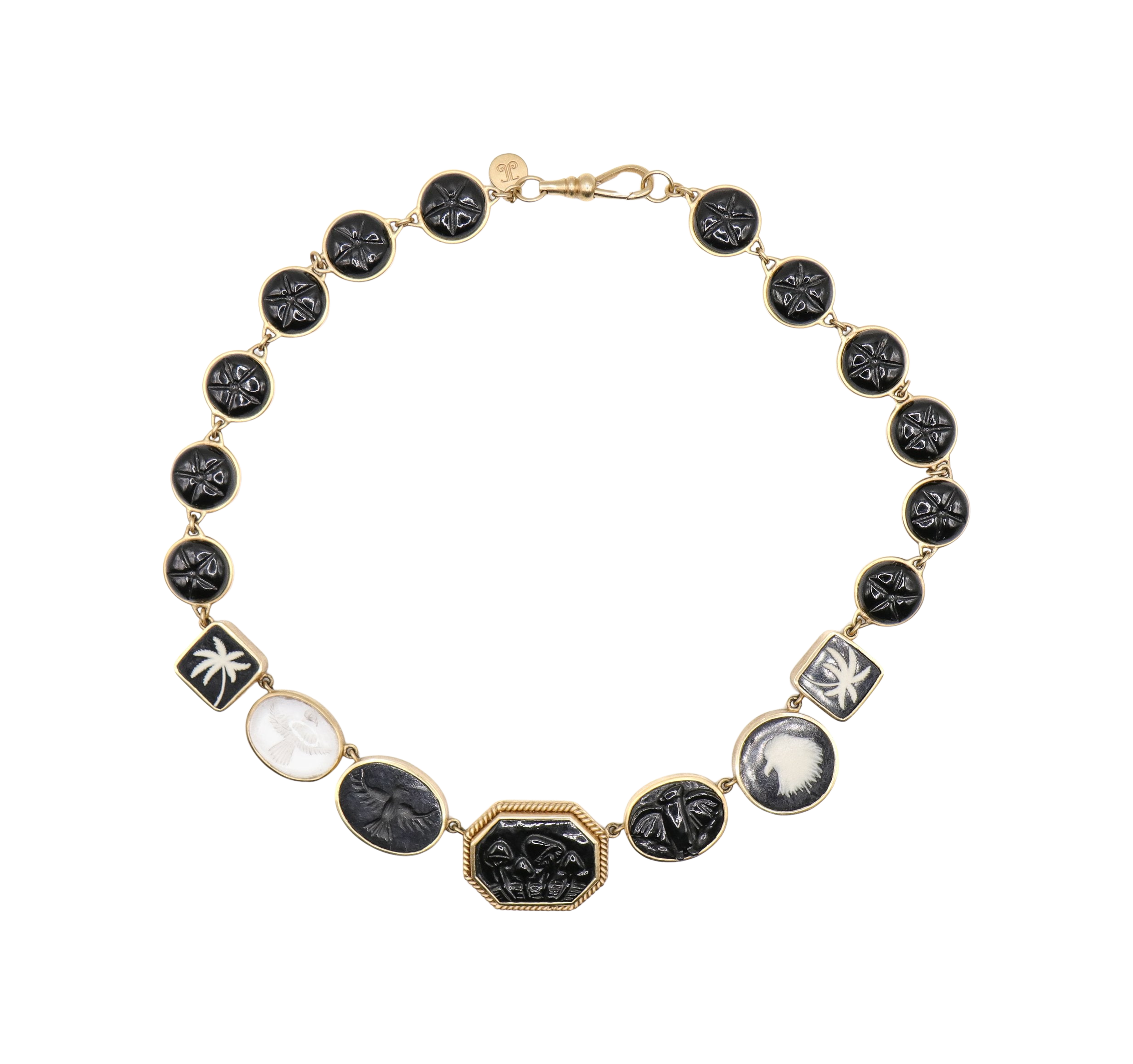 CARVED BLACK ONYX OCTAGON NECKLACE